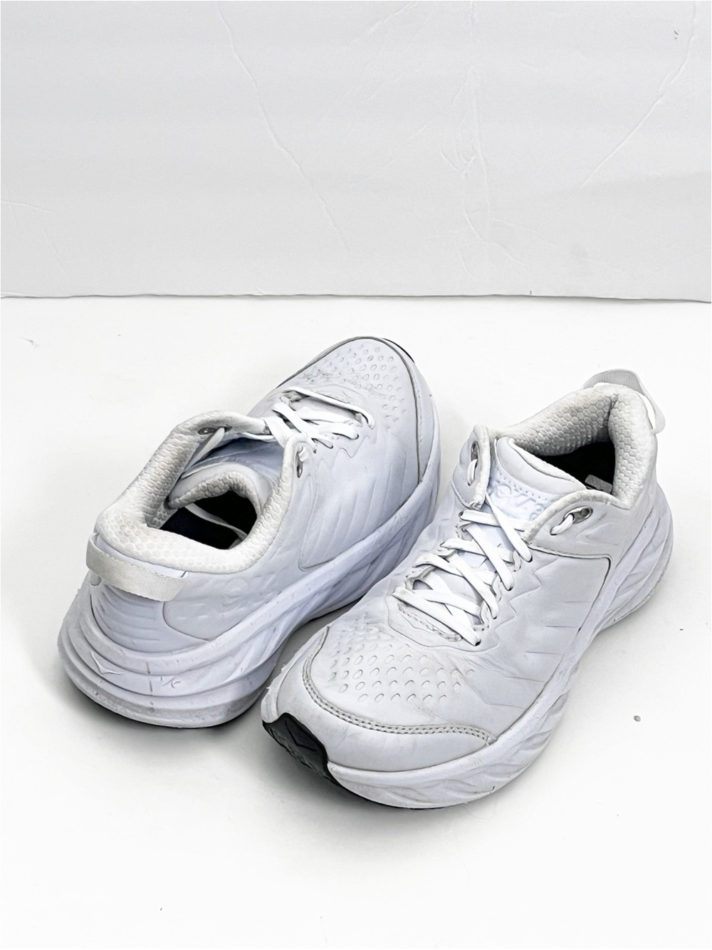 HOKA Bondi SR Slip Resistant White Leather Lace Up Tennis Shoes Size 7.5 Walking